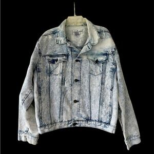 Vtg 90s Chengo Touch Acid Wash Denim Jean Trucker Jacket Sz Large Distressed